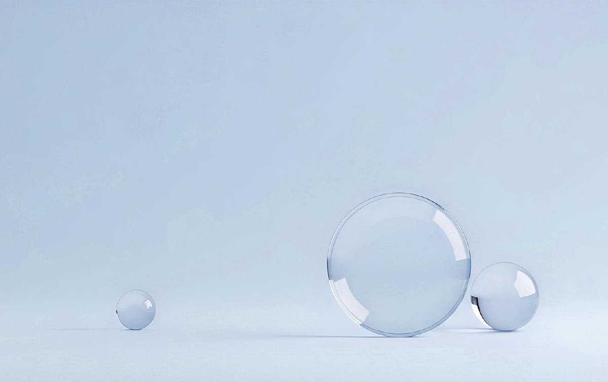 Abstract glass spheres representing connected, balanced enterprise transformation.